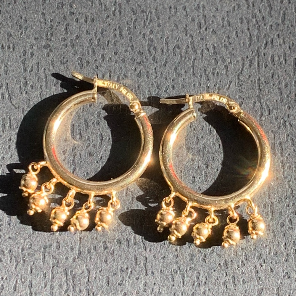 Gold 14k gold Hoop Earrings with Dangle Charms